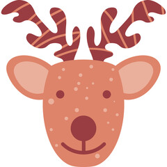 Cute Cartoon Reindeer Head With Antlers And Spots On Transparent Background Festive Illustration For Christmas