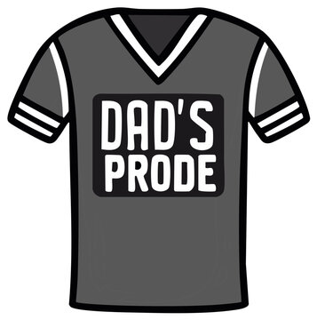 Cartoon grey t-shirt with 'DAD'S PRODE' text, father's appreciation gift illustration