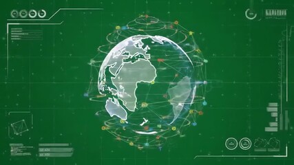 Digital Earth Globe with Global Network Connections and Futuristic HUD Interface on a Green Screen Background Representing Technology and Communication. - Powered by Adobe