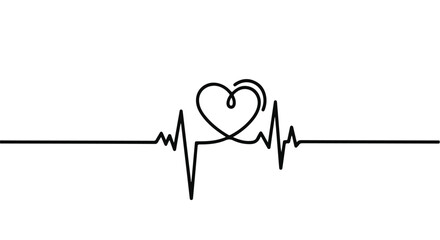 Continuous line art of a heart integrated with a cardiogram, symbolizing love and life.