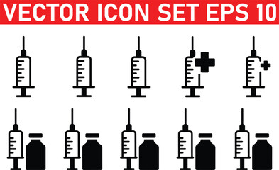 Vaccine icon set. Vector graphic illustration. Suitable for website design, logo, app, template,vaccine, injection, health care, signs, medicals, clinical, 