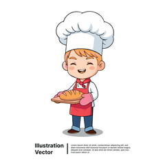 Cartoon baker holding freshly baked bread Delightful illustration for food and culinary concepts