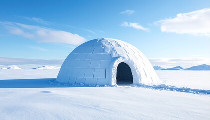 Arctic Igloo in Vast Snowy Landscape
