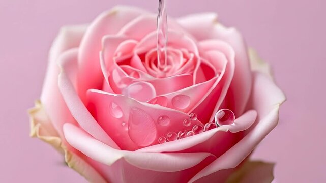 Close up of pink rose with water droplets soft focus delicate floral imagery