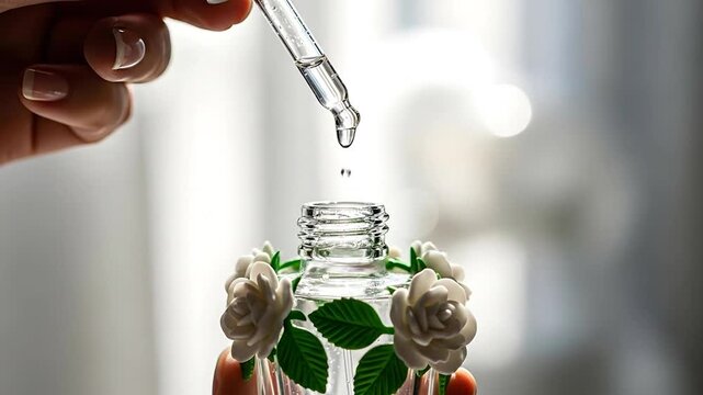 Cosmetic product application with dropper close up