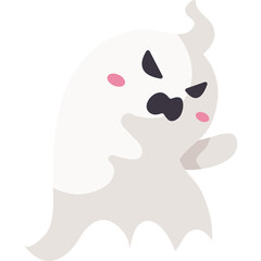Cute Ghost Character with Angry Expression and Pink Cheeks Transparent Background