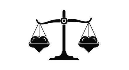 Symbol of balance and fairness represented by scales holding two identical hearts.