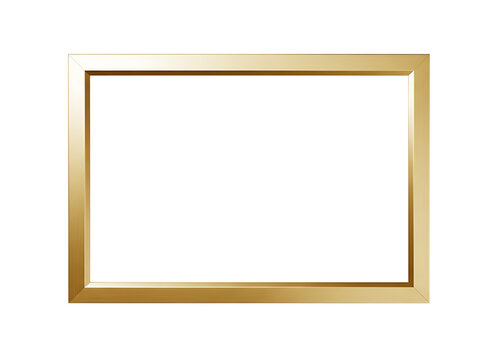 Elegant golden rectangular picture frame with a polished metallic finish isolated on transparent background