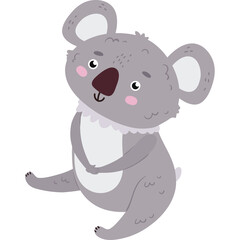Cute Gray Koala Illustration Sitting with Pink Cheeks and Dark Nose Against a Transparent Background