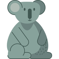 Cute Gray Koala Sitting Peaceful Illustration Isolated on Transparent Background Minimalist Design Flat Graphic Style Soft Colors Animal Theme