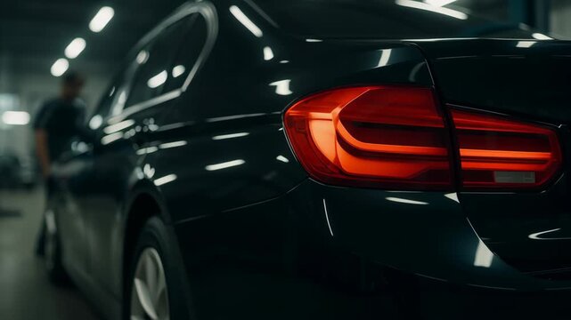 Sleek black vehicle in modern garage setting emphasizes safety and maintenance, showcasing importance in automotive industry for optimal performance