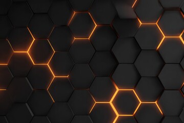Abstract dark hexagon pattern with orange glowing edges (1)