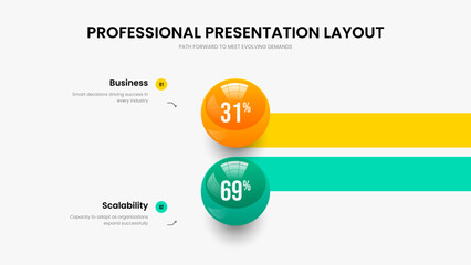 Consulting Overview Two Step Chart Frame Design. Investor Insight 2 Element Diagram Slideshow Layout. Project Growth Presentation Template Vector Illustration.