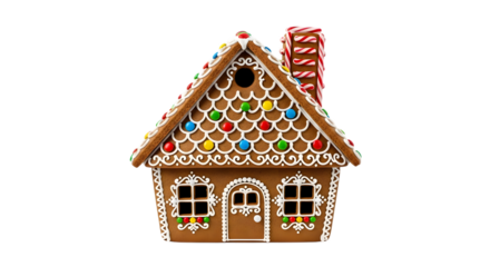 Decorated gingerbread house isolated on transparent background