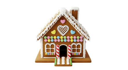 Decorated gingerbread house isolated on transparent background