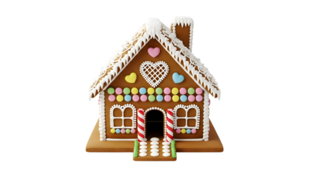 Decorated gingerbread house isolated on transparent background