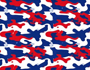 Red, white, and blue camouflage-like pattern