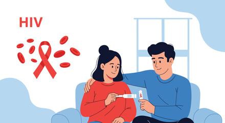 A compassionate couple supports each other while looking at a positive rapid HIV test result, emphasizing awareness and the importance of screening.