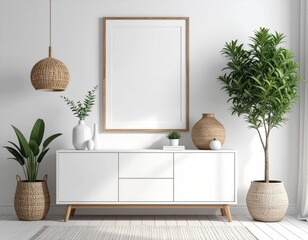 Airy, bright room scene with mock-up frame