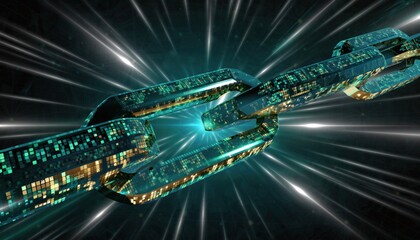 Futuristic Blockchain Network with Glowing Digital Links and Streaking Lights