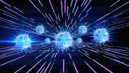 Abstract Digital Rendering of Glowing Virus like Orbs with Light Streaks