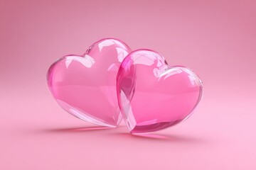 Two translucent pink hearts on a pink background