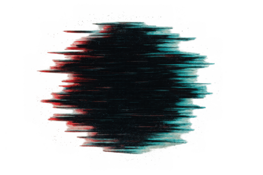 Digital error abstract glitch effect with red and cyan color displacement on transparent background, technology distortion concept