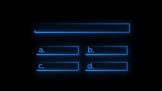 question and answer screen ui animation for quiz or game show glowing cyan color and black background.