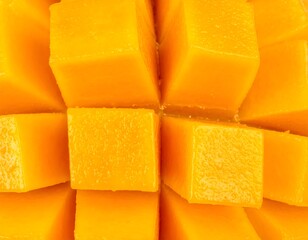 Close-up of diced, ripe mango pieces, vibrant yellow hue