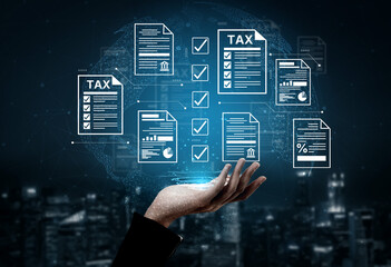 A concept of the tax compliance process. This shows the auditing and verification of various financial documents and forms to ensure regulatory adherence for business accounting. Fermion
