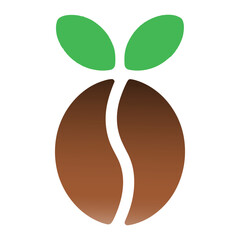 Coffee bean vector illustration with green leaves represents natural organic beverage