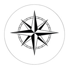 Compass rose navigation symbol in circle black and white vector illustration