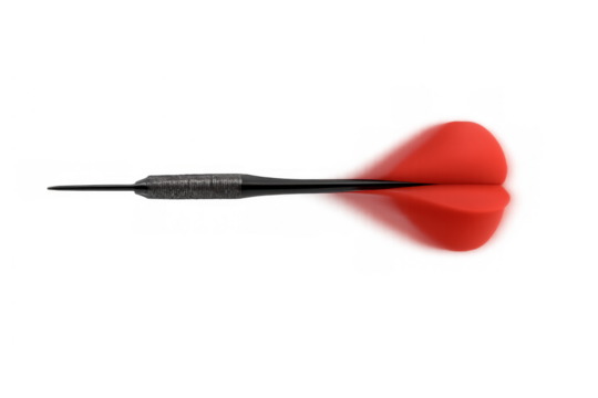 Dart with red fletching flying horizontally, reflecting below, representing precision and accuracy in sport