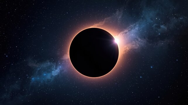 Mysterious black hole with glowing accretion disk in deep space - Powered by Adobe