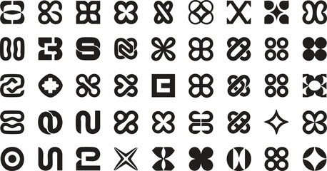 Intertwined and Connected Abstract Vector Logo Set. Modern Communication and Network Symbols