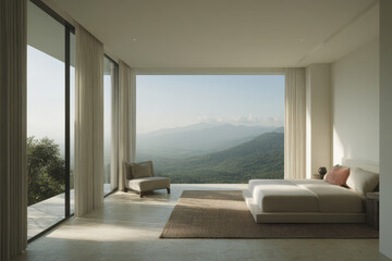 Naklejka premium minimalistic smart home design featuring large that allow ultrabright morning light to pour in