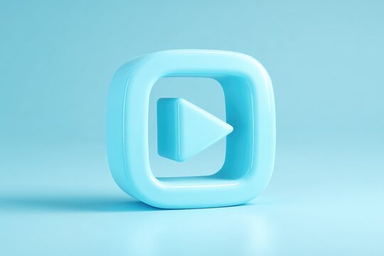 A light blue, 3D play button icon