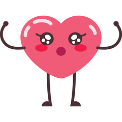 Cute Pink Heart Character With Big Eyes And Red Cheeks Flexing Arms In A Playful Pose Against A Transparent Background