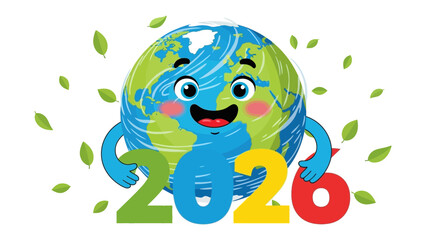 Friendly Earth with 2020: A cheerful depiction of Earth with a smiling face, accompanied by the year 2020, surrounded by leaves. A reminder of environmental consciousness and optimism.