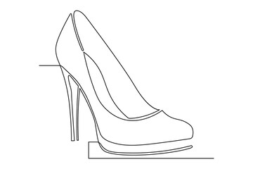Fashion high heel shoes continuous one line minimalist outline design