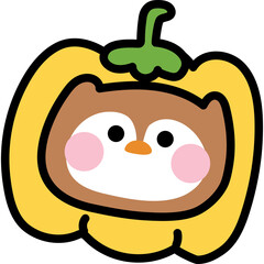 Cute Owl Wearing A Yellow Pumpkin Costume With Pink Cheeks And Big Eyes On A Transparent Background For Halloween Celebrations