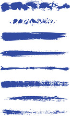 Collection of Blue Paint Brush Strokes and Splatters on White Background