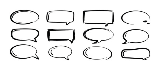 Collection of Hand-Drawn Speech Bubbles and Thought Bubbles in Various Shapes