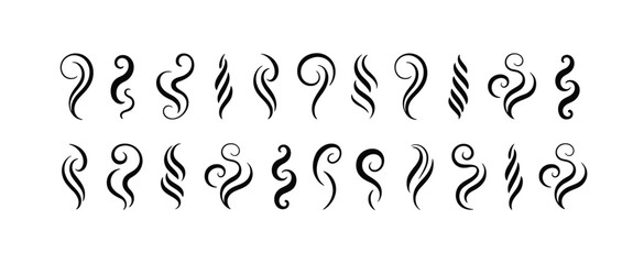 Collection of Swirling Smoke and Steam Icons in Black and White