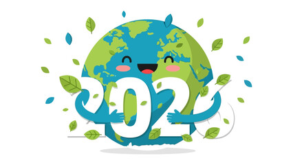 Earth's Embrace: A cheerful illustration of the Earth happily embracing the year 2022, symbolizing environmental awareness and the planet's well-being.