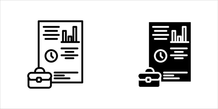 Business Report and Briefcase Line Art Icon set A minimalist black outline vector icon representing business analysis, financial reporting, time management, or professional documentation.