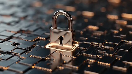 Metallic padlock on a digital circuit board, symbolizing cybersecurity and data protection - Powered by Adobe