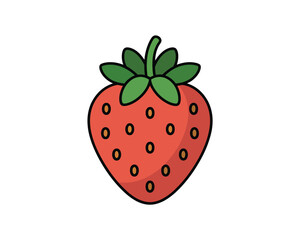 Obraz premium Cute hand drawn cartoon strawberry illustration with green leaves and seeds