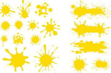 Collection of Yellow Paint Splatter and Ink Blot Graphics
