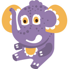 Cute Purple Elephant Sitting Down With Orange Accents On Ears And Chest Isolated On White Background